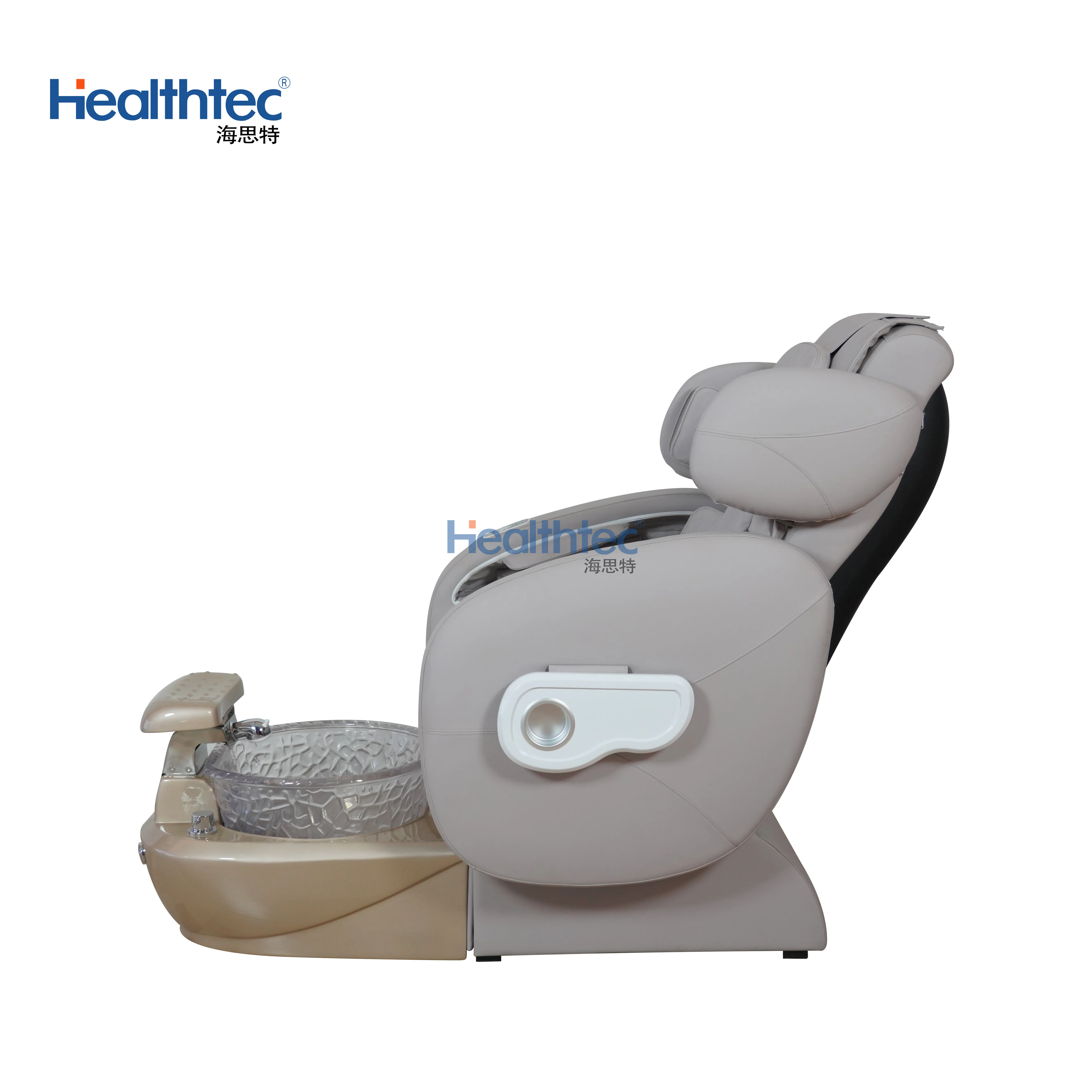 High Back Salon Spa Chair Manicure and Pedicure with Shiatsu Massage Customizable Color Wood Armrests Crystal Bowl