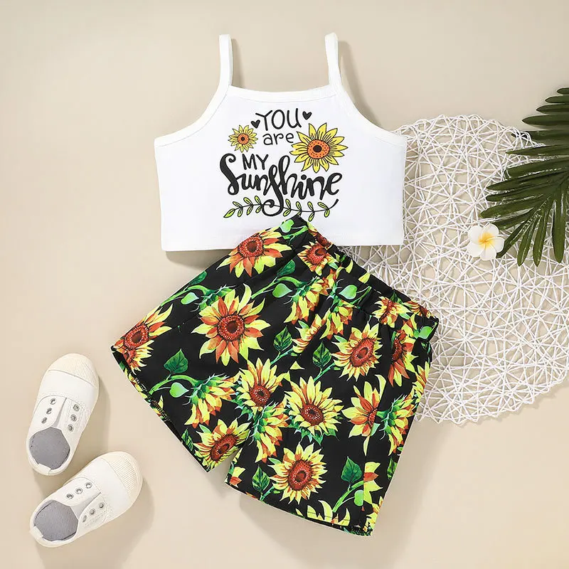 
Летние комплекты одежды для девочек, новый топ на бретелях и шорты, комплект детской одежды, одежда для девочек 
