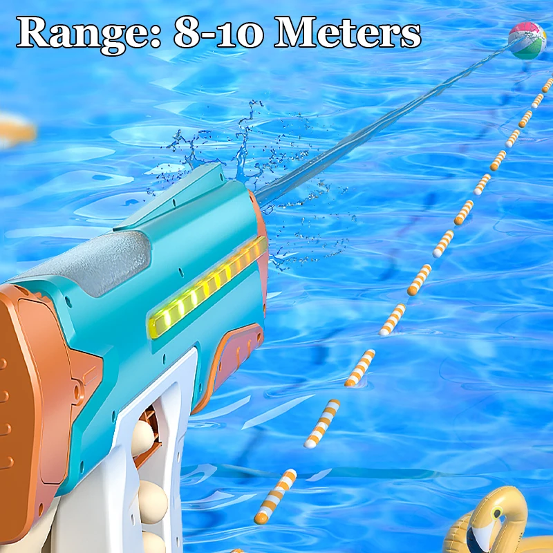 Electric 8-10M Water Gun With Cool Lights Automatic Shooting High Capacity Rechargeable Blaster Water Gun Toys