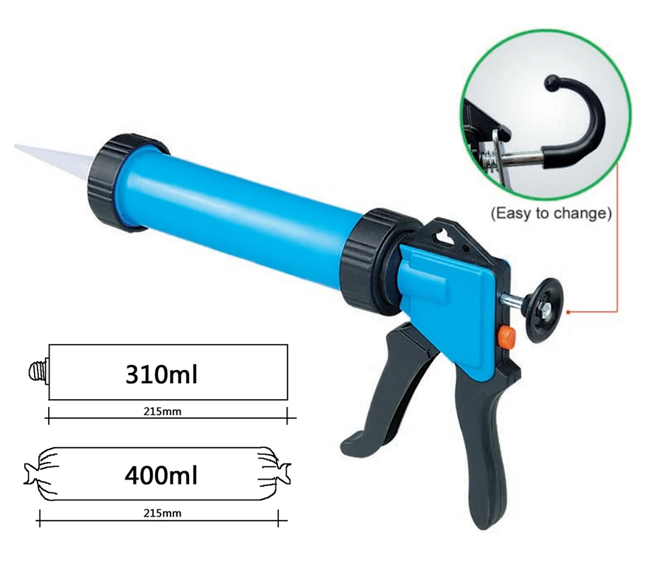 Plastic 9-inches 310/400ml Sausage/Bulk/Cartridge Smooth Rod Caulking Adhesive Gun, 10:1 Thrust Ratio