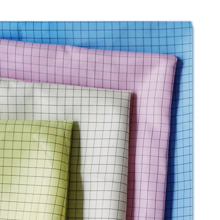 
China esd cloth manufacturer soft polyster weaving clear dust-proof carbon fiber antistatic grid fabric 
