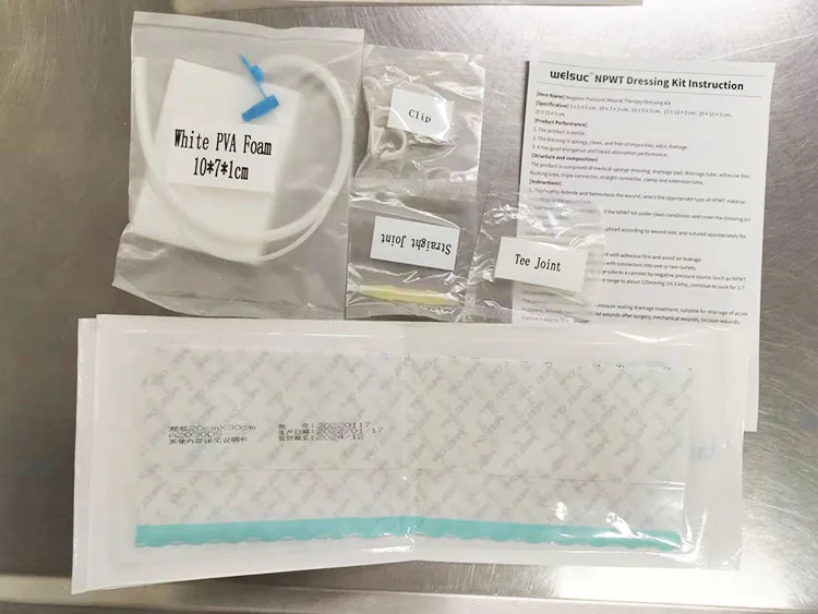 Negative pressure wound therapy dressing kits including black sponge tubes with the pad adhesive film connector medical dressing