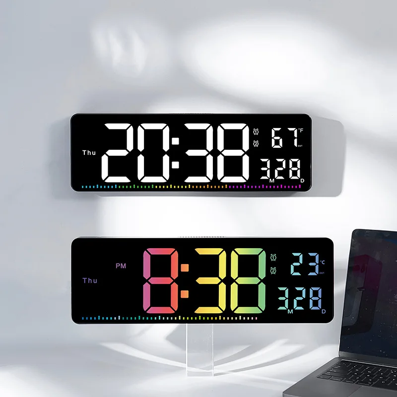 Home Wall Decoration Colorful Digital Electronic Wall Clock with Temperature Week Display Countdown Function LED Alarm Clock