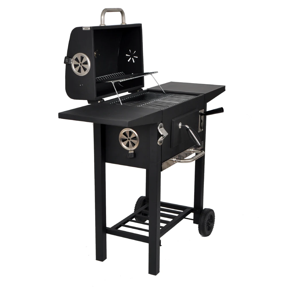 SEJR Charcoal BBQ Grill Trolley Food Smoker Barbeque Grill Outdoor with Double Side Table