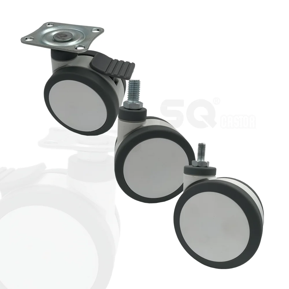 75mm 100 125 mm ABS Grey Rubber wheel swivel caster with brake for medical bed wheels low profile pu TPR caster