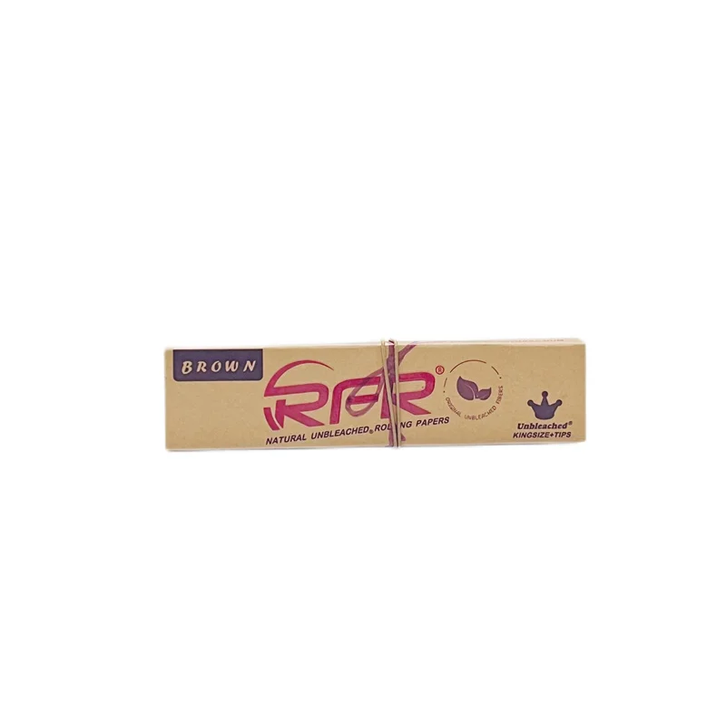 RFR Classic King Size Slim Unbleached Brown Cigarette Smoking Rolling Papers 32 Leaves with Tips and Closing Rope