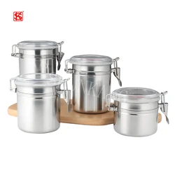 4pcs Food Container Airtight Round Kitchen Stainless Steel Coffee Sugar Tea Bottles Seasoning Jar Canister Set
