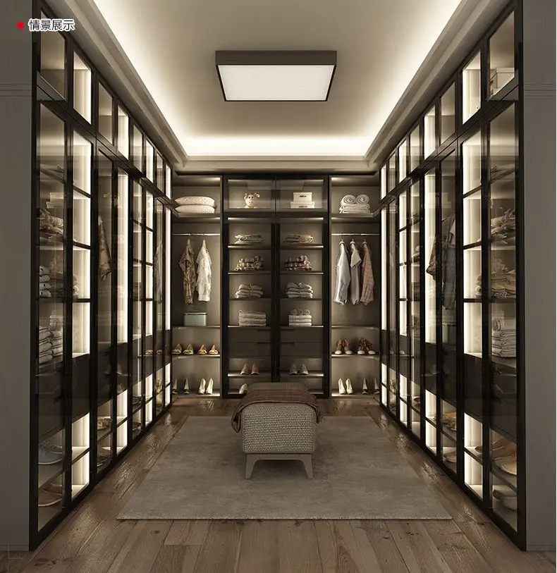 Jiuyiixng Aluminum  Wooden Cabinet Bedroom Furniture Multiple Sizes Customizable Mirror Glass Wardrobe Door