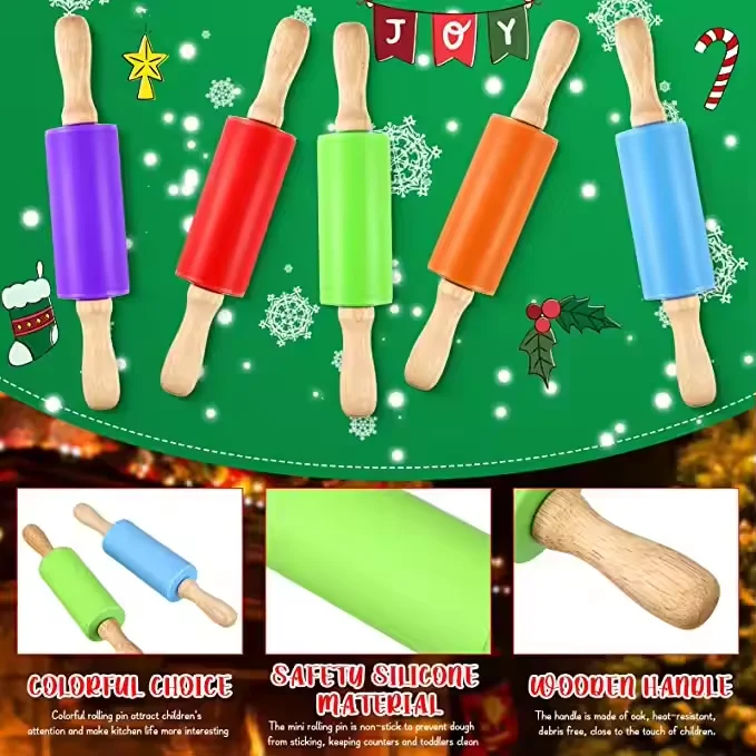 Hot selling Mini Wooden Colorful kids Roll Pins Silicone Rolling Pin