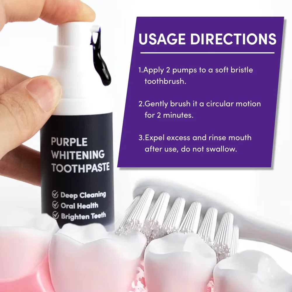 V34 Purple Toothpaste Teeth Whitening Accessories Whiten Tooth Toothpaste Home Brighten Tooth Remove Stains V34 Color Corrector