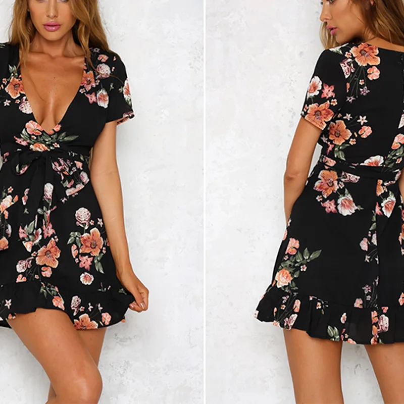 Floral print mini dress bodycon dress women 2021 summer dresses mini black female sexy
