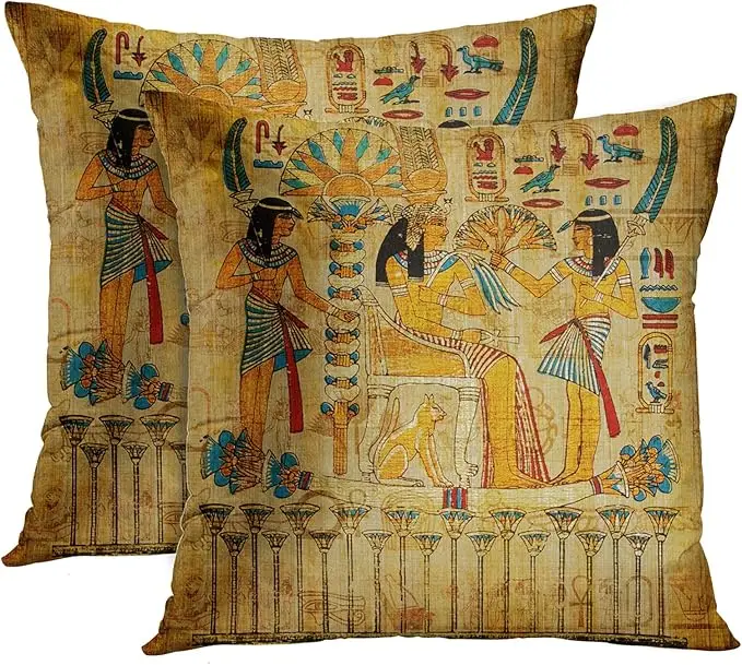 Throw Pillow Covers Brown Egypt Old Egyptian Papyrus Yellow Ancient Painting Vintage Wall History Parchment Pharaoh Polyester