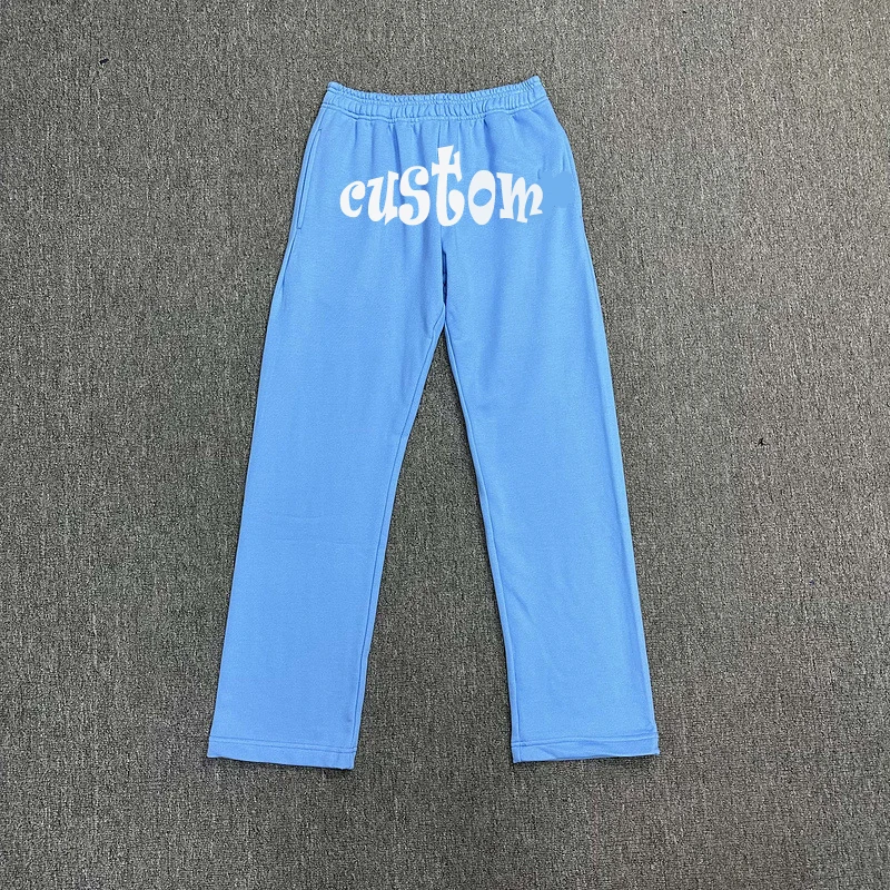 Wholesale Cotton Elastic Waist Embroidery Sweatpants Custom Oversized Pants French Terry Print Solid Color Flare Sweatpants Men