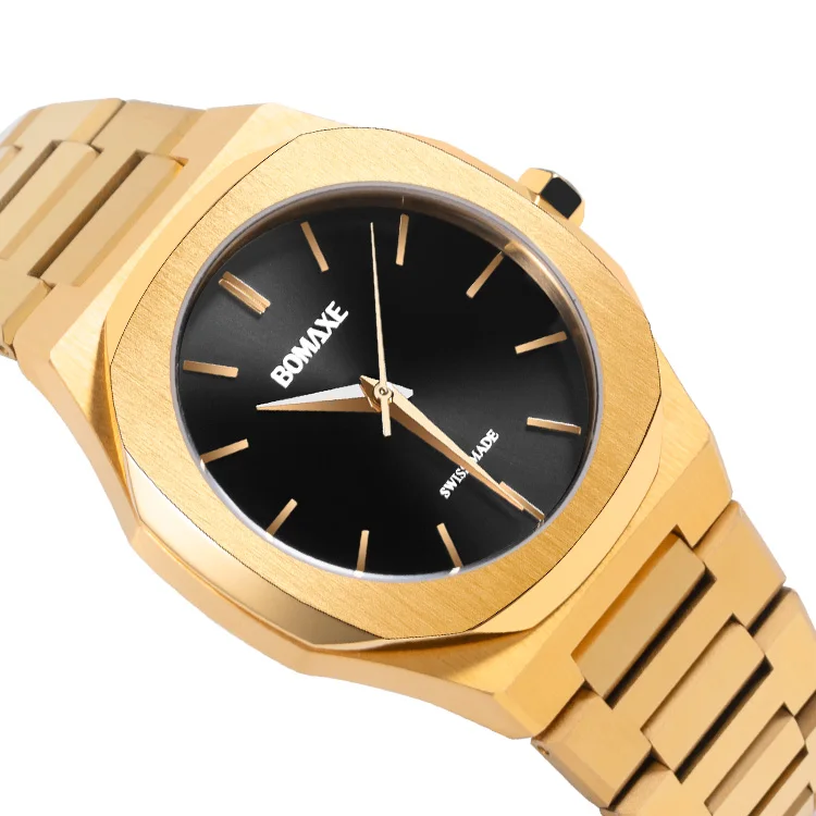 BOMAXE Vintage Watch Men 2time In Wristwatches Mosinite Diamonds Gold SA6190 Quartz Watch Men Watch Luxury Men