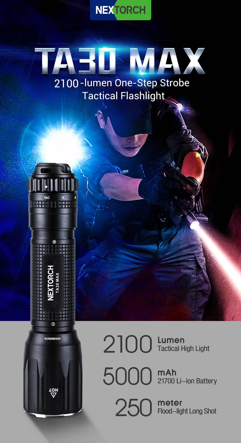 NEXTORCH TA30 MAX 2000 люмен перезаряжаемый фонарь 1101 полицейский военный SWAT Тактический тактическое