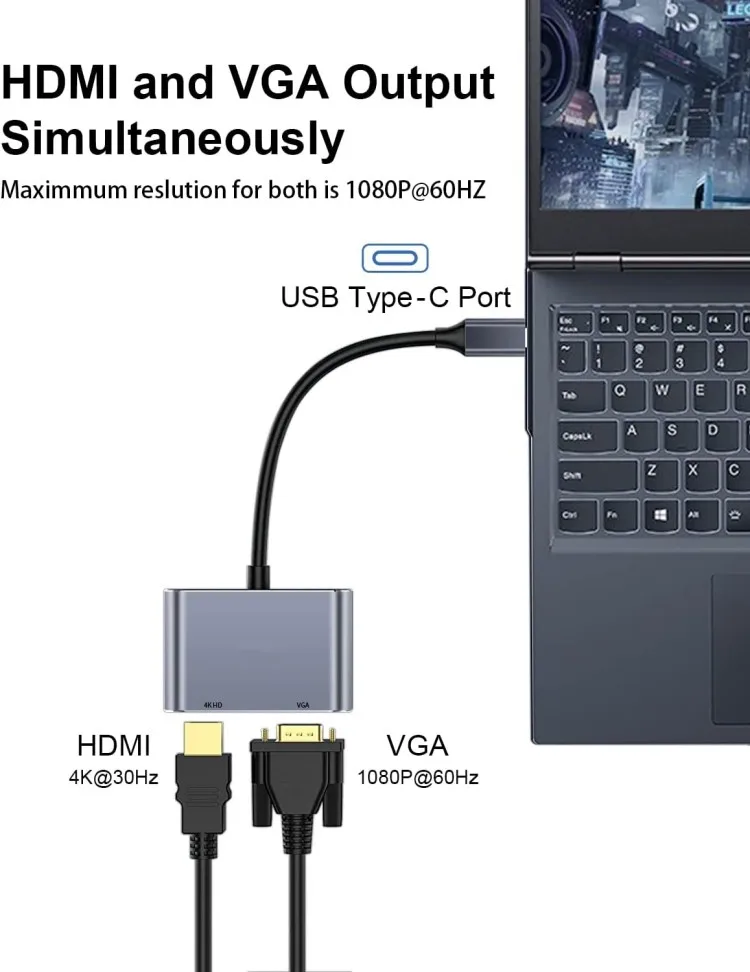 Концентратор USB TYPE-C на HDMI и VGA 2 в 1 4K 30 Гц 1080P 60 концентратор C для