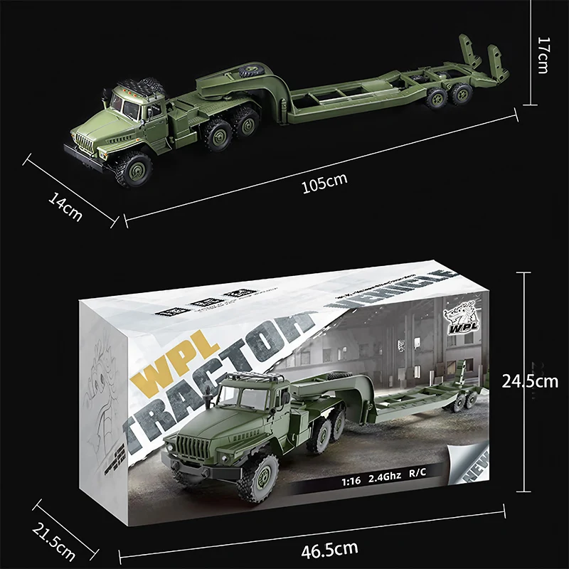 WPL B36-3 Ural 6X6 Crawler Military Electric Proportional 6WD Nylon Off Road Radio Control RC Trailer Truck Christmas Gift Toy