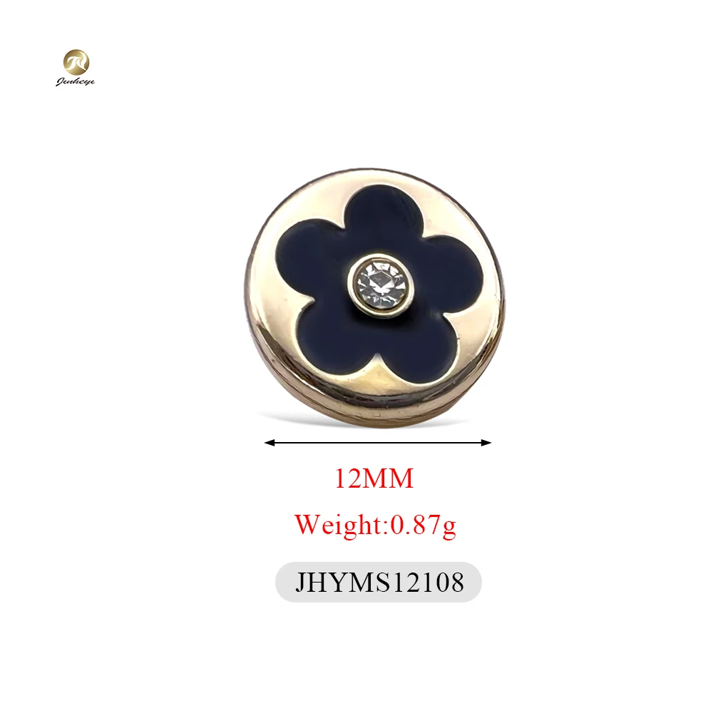 Customized Metal Shirt Buttons Golden Round Flower Logo Black Enamel Shirt Buttons
