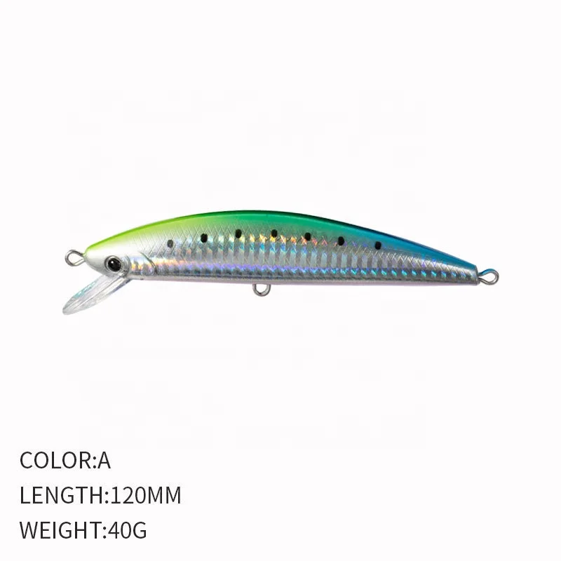 2023 New Design Long Casting Heavy Sinking Minnow 120mm 40g For Trout Hard Spanish Mackerel Sea Bass Wobbler Baits