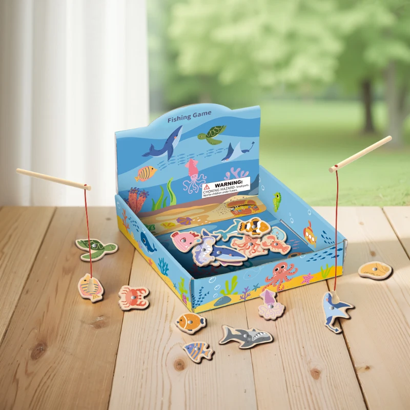 Early Education Montessori Wooden Fishing Game Baby Enlightenment Marine Animal Cognition Fishing Toys