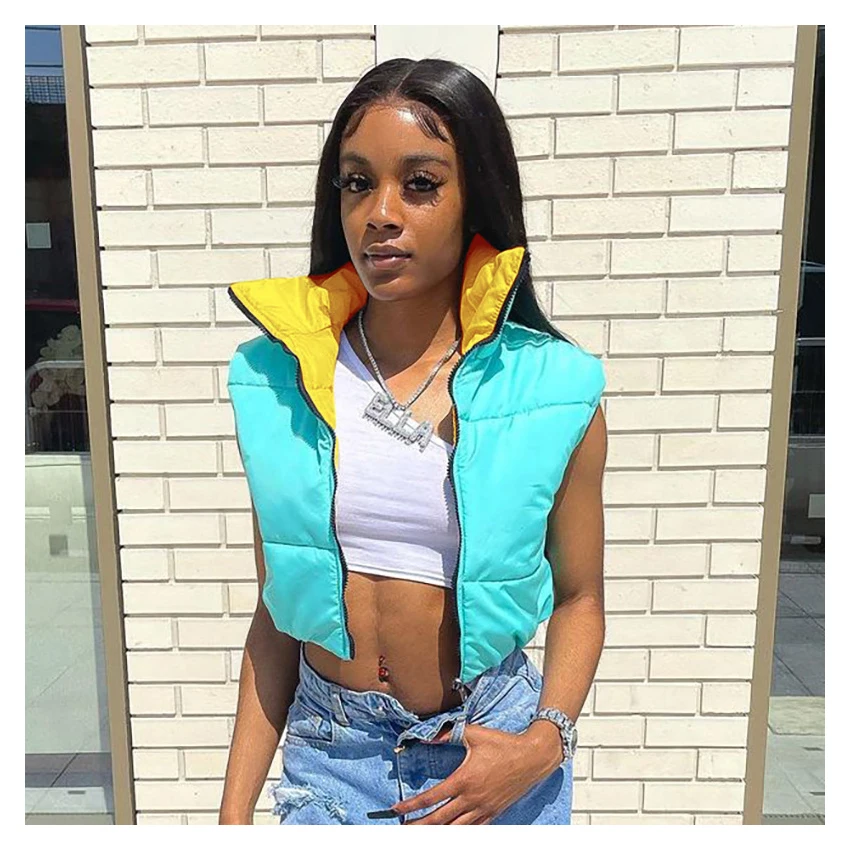 
Thicken Warm Two Tone Winter Wear Women Bubble Coat Ladies Down Puffer Jacket Vest 