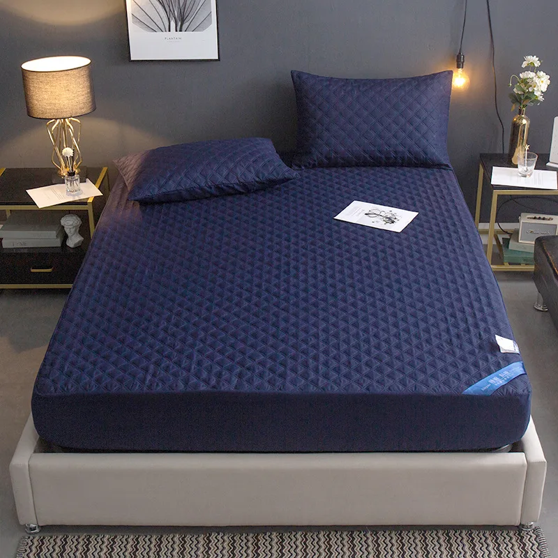 solid design plain color king queen size bed cover elastic cotton inside extra thick water proof bed mattress cover