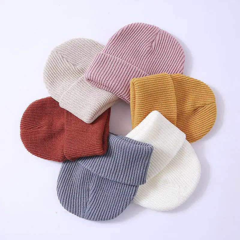 Wholesale  promotional Custom Winter Warm Hat Solid Color Cable Knit Skull Caps cuff beanie