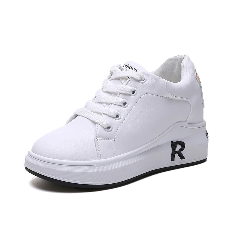 Korean version of leather belt breathable casual shoes thick bottom increased non-slip female jogging shoes sports shoes walking