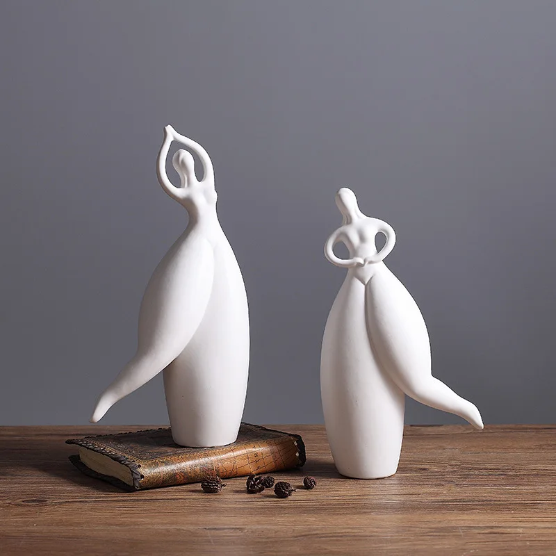 Nordic modern decorative creative abstract dancer girl white ceramic figurine statues pieces model decoration art sculpture