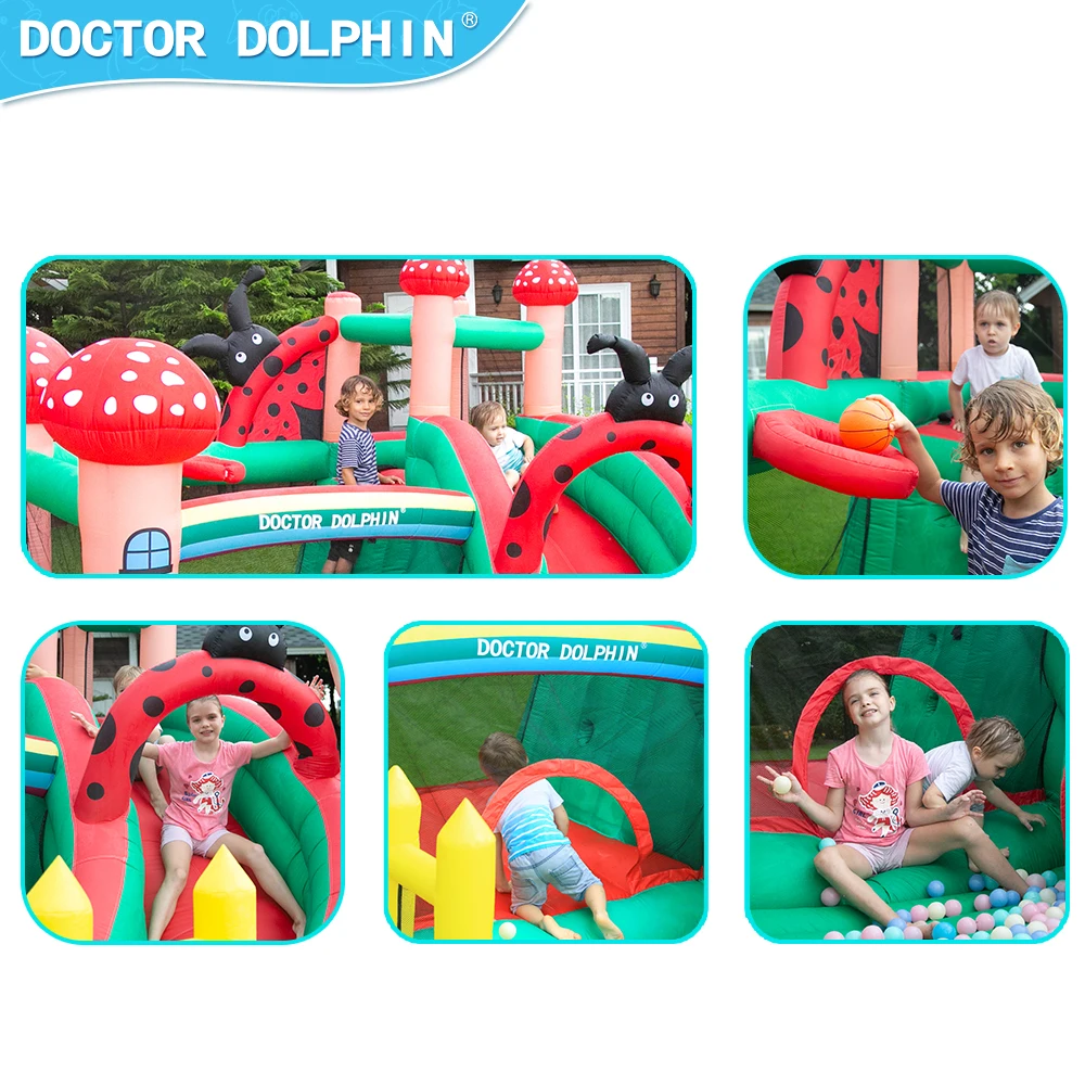Doctor Dolphin Cute Ladybug Inflatable Bouncer Trampoline with Slide for Kids Air Cushion Theme Jumping Indoor or Outdoor