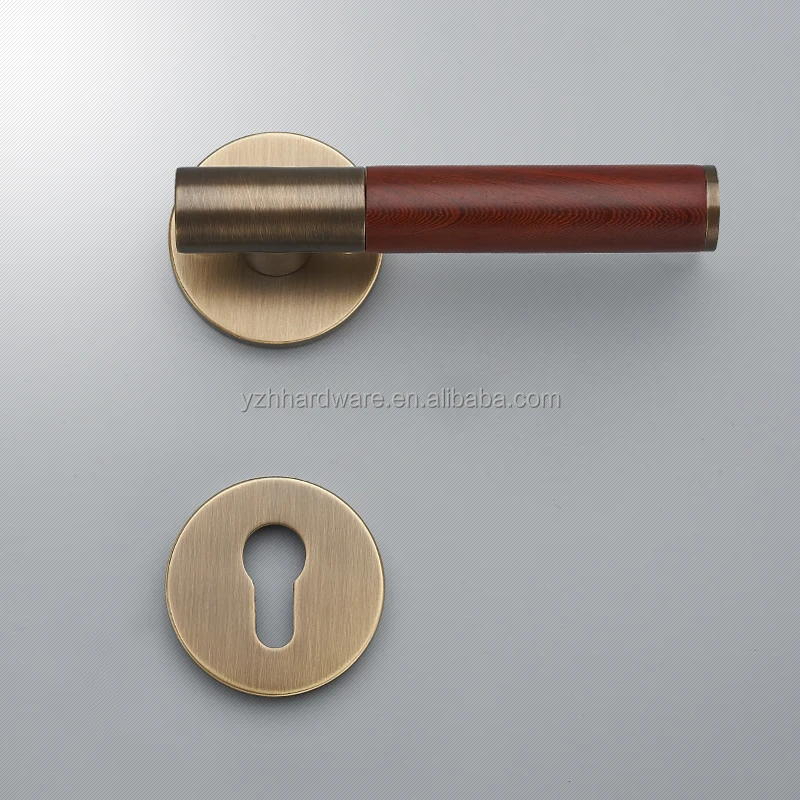 [Цельная латунь] высококачественный замок для межкомнатной двери с дизайном ручки из древесины