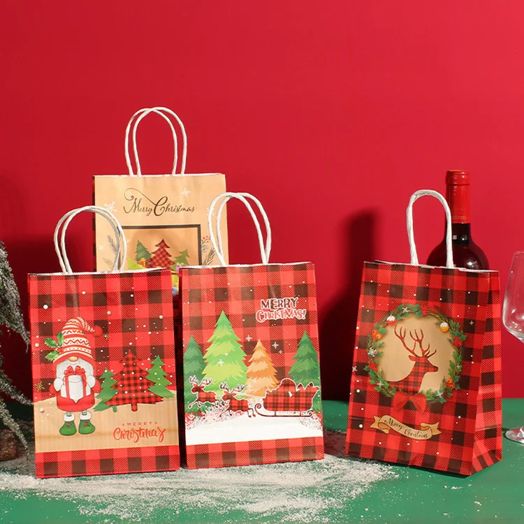 Manufacturers design printed pattern kraft paper bags for Christmas Shopping  packaging kraft gift  bags
