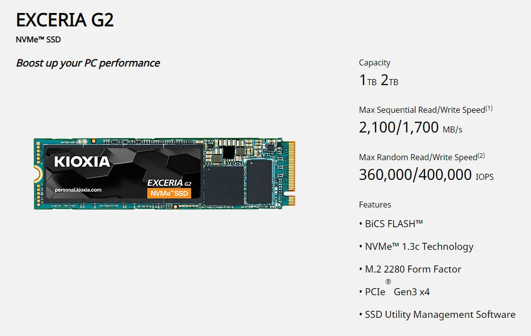 100% Original Kioxia Ssd Rc20 Hard Drive 250g 1t 500g Solid State Disk Ssd Nvme.m2 Exceria G2 Nvme Serie For Laptop Pc