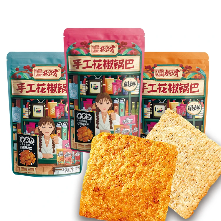 Жареные рисовые Хрустящие острые китайские острые закуски, вкусные китайские блюда, острые закуски для веганов, фаст-фуд, в пакете
