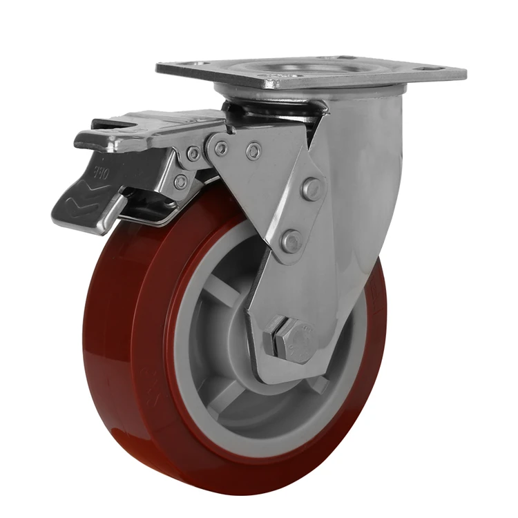 6 дюймов шарнирного соединения и красного цвета из Pu искусственной кожи обувь из нержавеющей стали для тяжелых условий эксплуатации Поворотное Колесо