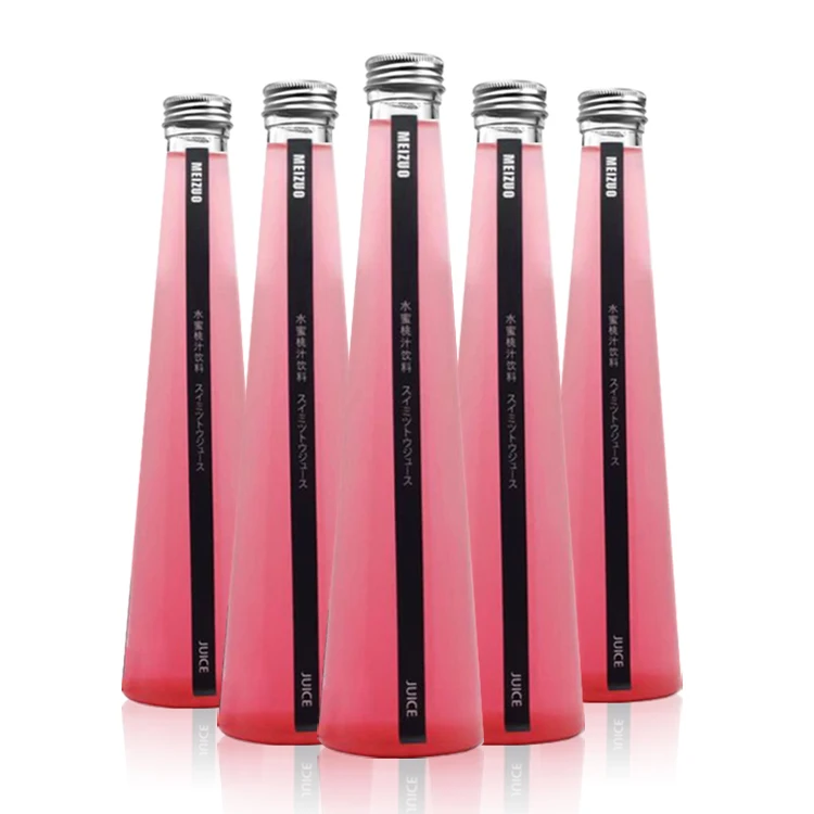 Wholesale Factory Price 330ml Beverage Conical Shaped Fruit Juice Glass Bottle With Sealed Aluminum Lid