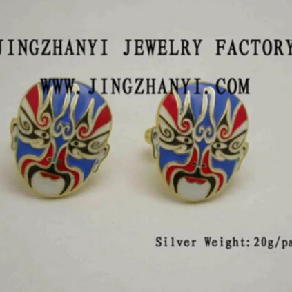 Jingzhanyi Factory Design and manufacturing 925sterling silver Chinese Beijing Opera Facebook Cufflinks Gold-plated cufflinks