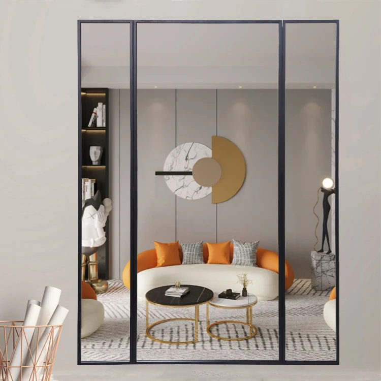 large black luxury metal custom fitting room floor standing long body full length 3 way foldable wall mirror miroir spiegel