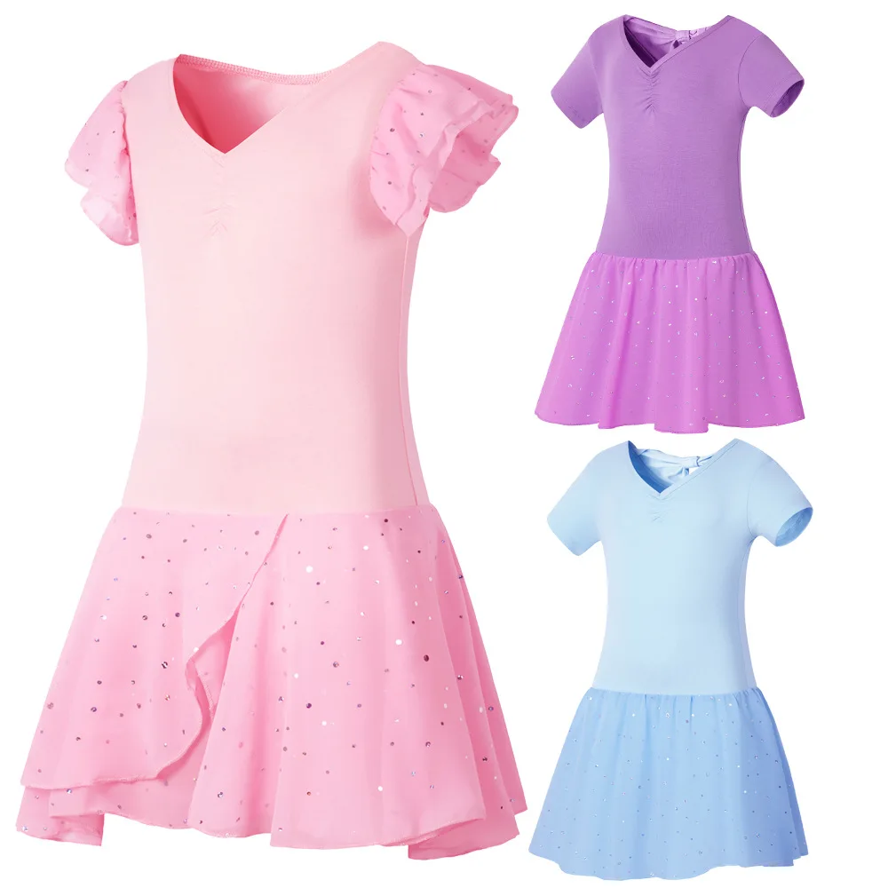 2024 Pink Ballet Leotards with Skirts Cotton Glitter Ballerina Dance dress for Girls