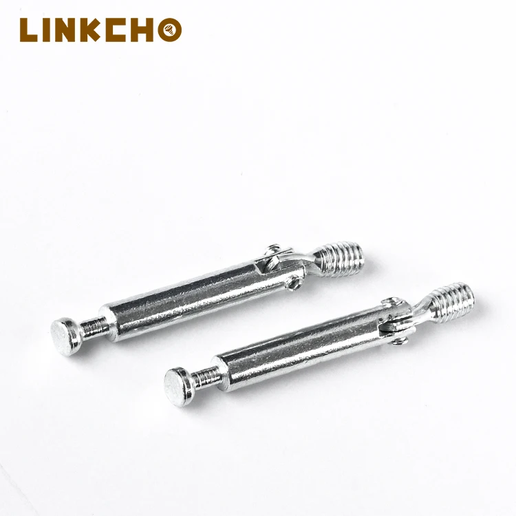 Furniture Cam Lock Screws Cabinet Shelf Dowel Connector Types 2 in 1 Plastic Pre Inserted Nut Dowel Metal Fastener Bolts