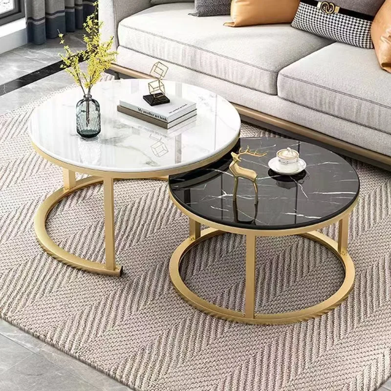 Modern round Coffee Table Set Large and Small Durable Metal Steel for Home Villa Outdoor Dining Living Room Hall Furniture