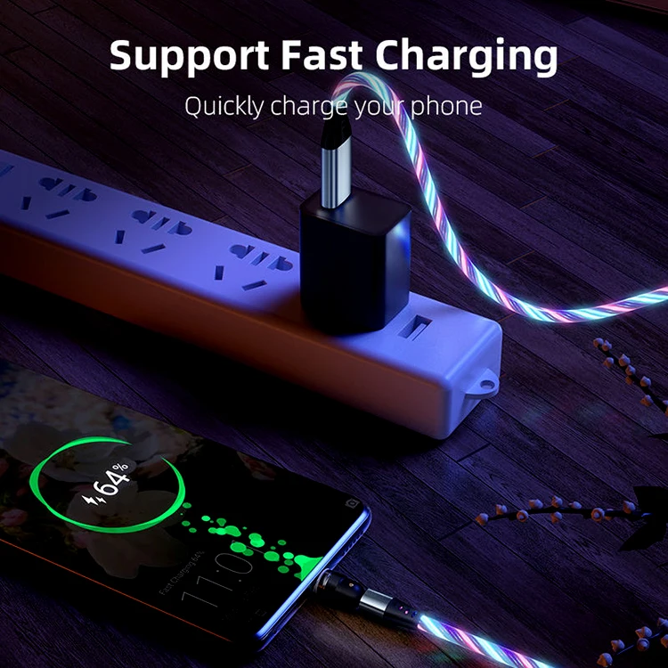 540 Degree Rotating Magnetic Cable Micro USB Type C Cable For iPhone13 Pro XS Max Samsung Xiaomi Glow LED Lighting USB Cable