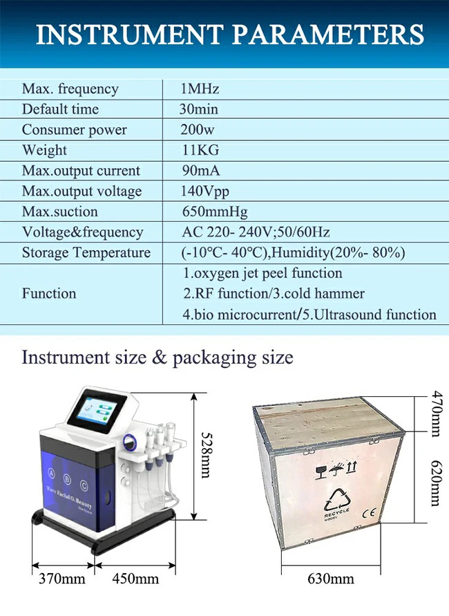 Portable Hydro H2O2 Facials Machine with Ice Hammer RF Lifting 5 In 1 Skin Rejuvenation Face Peel Deep Cleansing Dermabrasion
