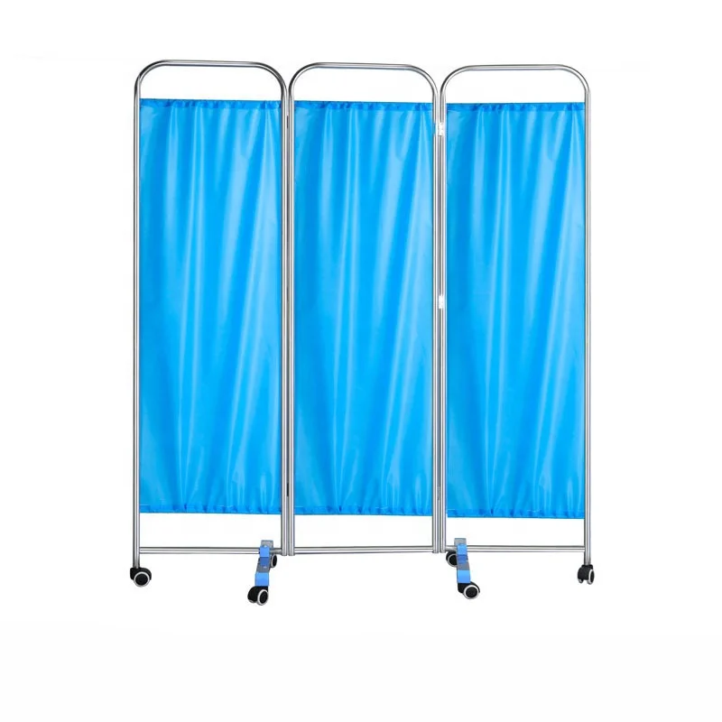 Hot selling sturdy fireproof medical stainless steel hospital ward folding screen with wheels for medical screens