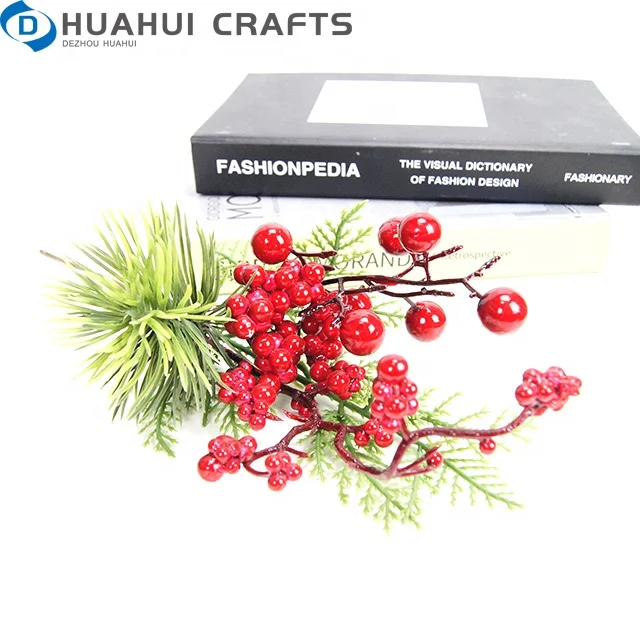 Artificial berries holly branch Christmas floral Spray  wholesale