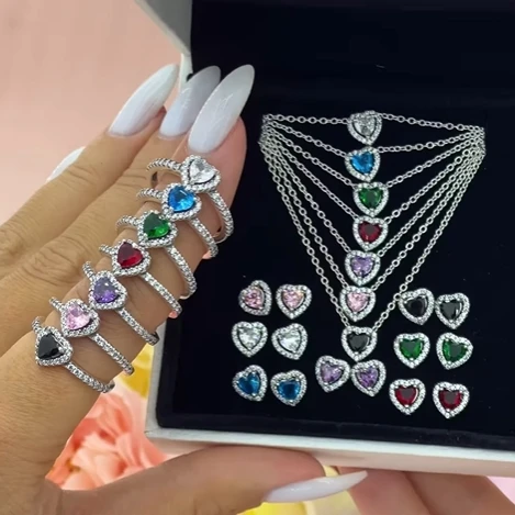 Распродажа модные кольца с серебряным золотом покрытые льдом бриллиантовые многоцветные кубические циркониевые в форме сердца для женщин Валентина