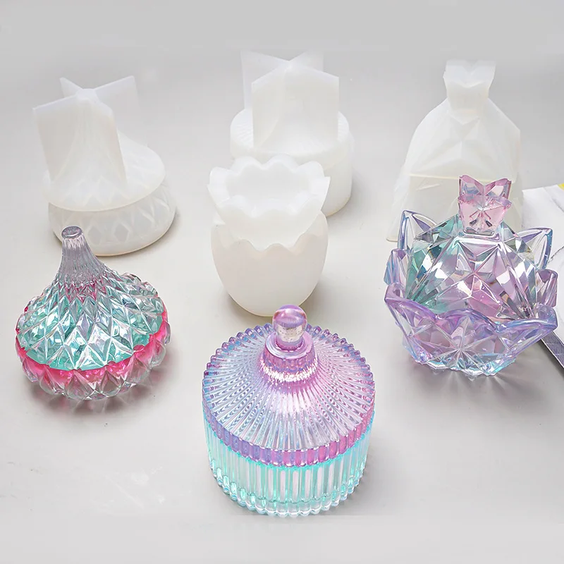 Fast Delivery New Style Crown Shape Crystal Round Striped Storage Box Resin Silicone Mold For DIY Making