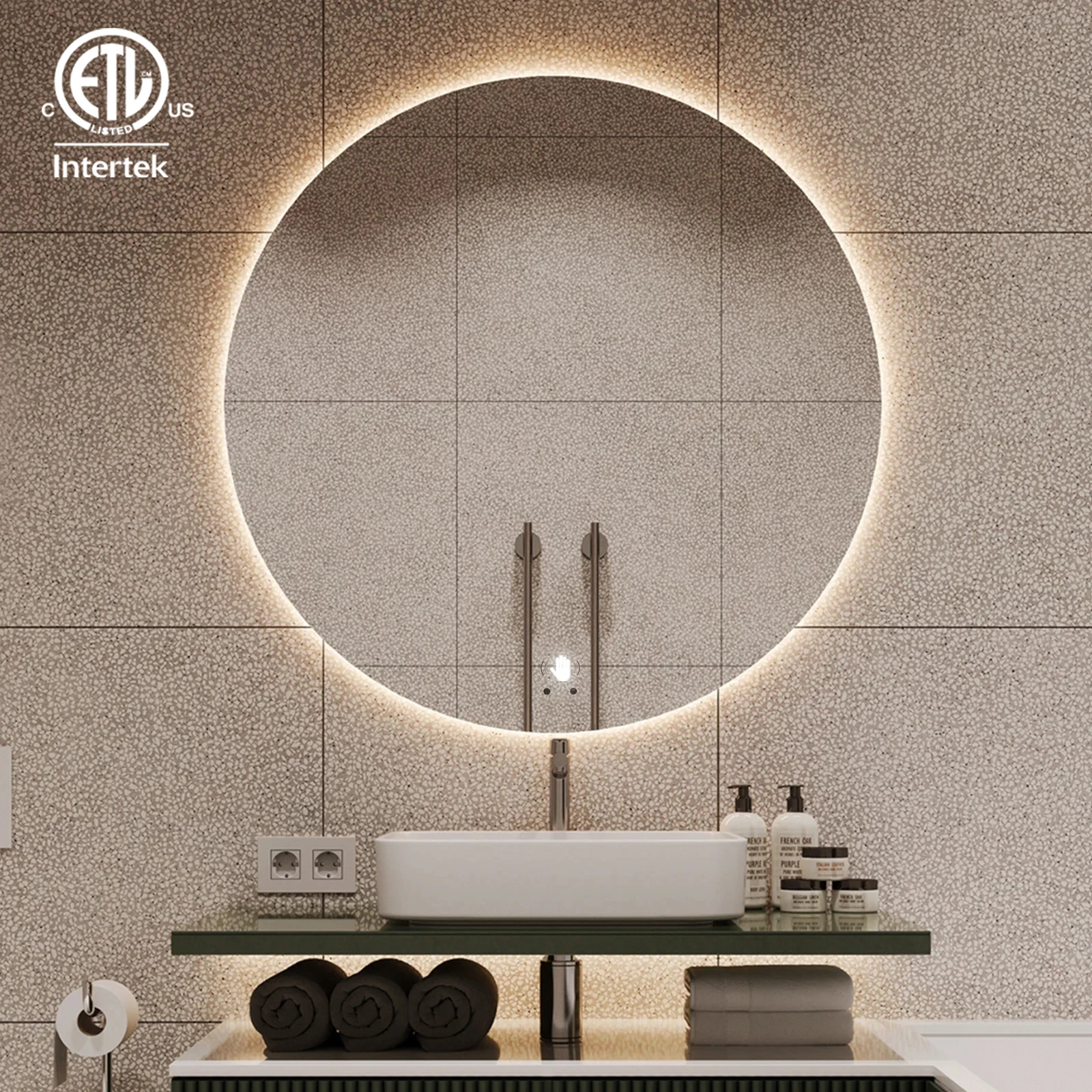 Зеркало настенное круглое со светодиодной подсветкой, с датчиком движения