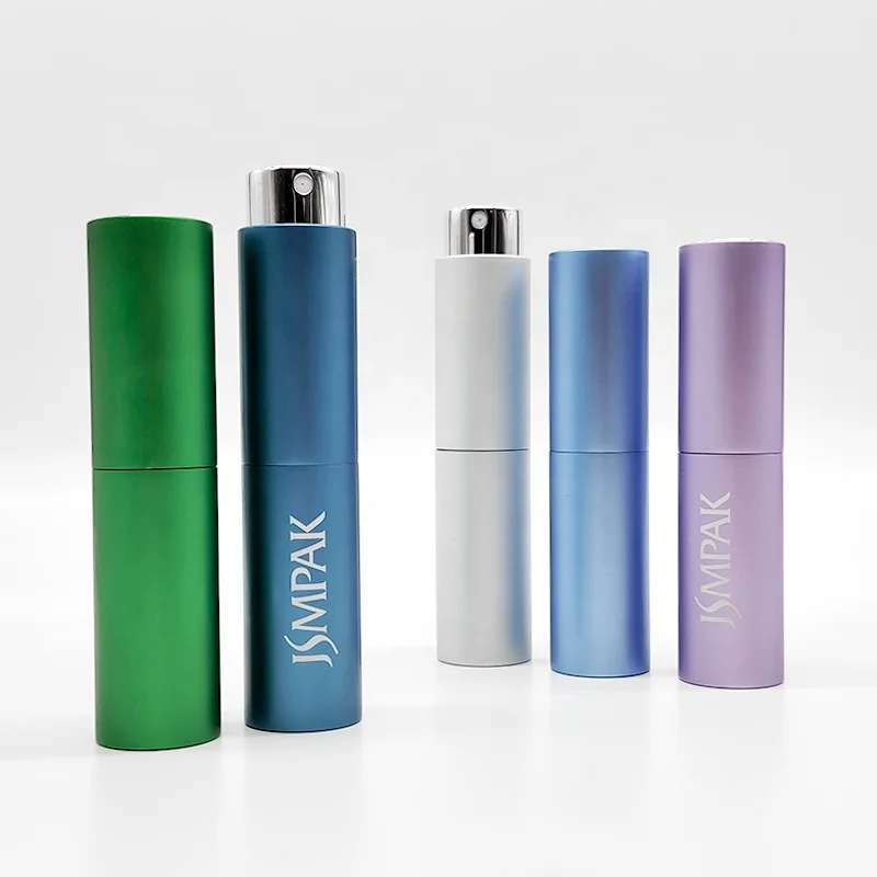 OEM Sized Aluminum Green Blue Fill Refillable Travel Atomizer Pump Spray Rotating White 10ml Perfume Bottle