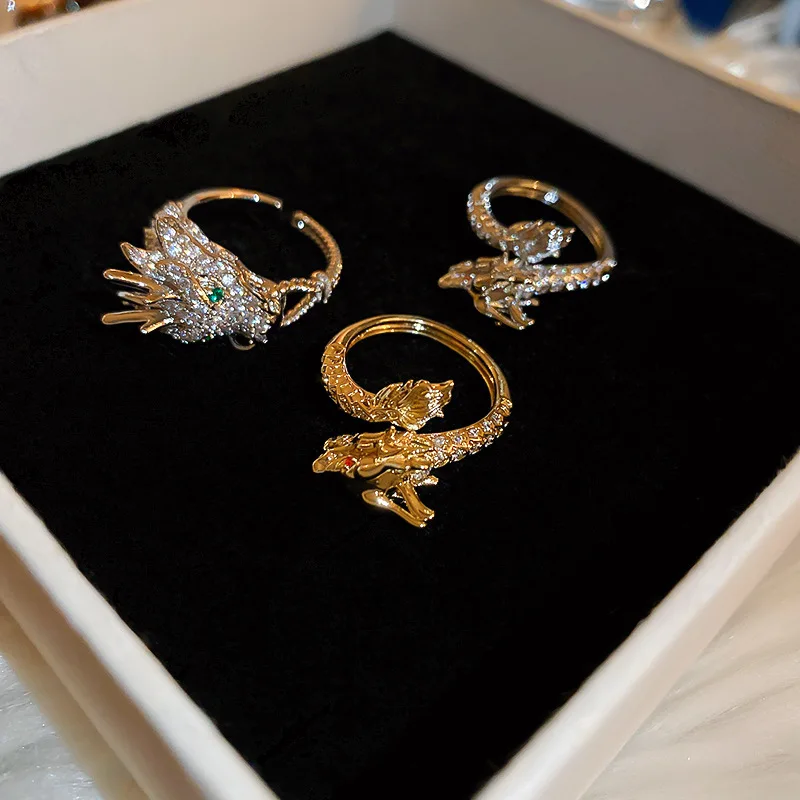 2024 DAIHE модные ювелирные изделия в китайском стиле кольца с драконом регулируемое Открытое кольцо для женщин